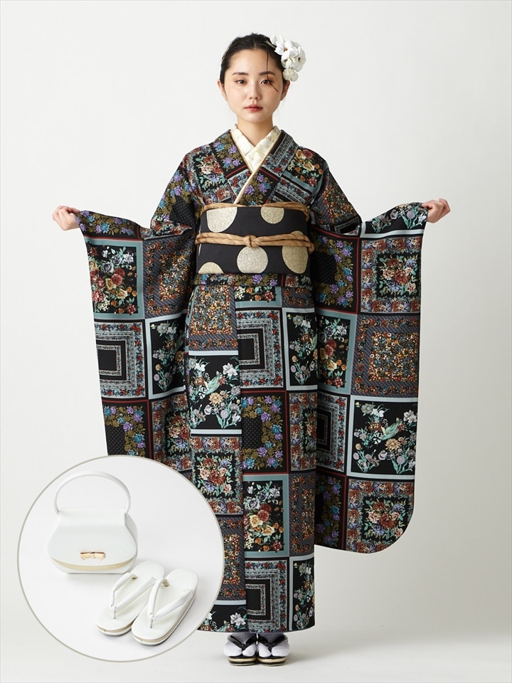 レンタル振袖【F3706】 スカーフローズ|ホワイト