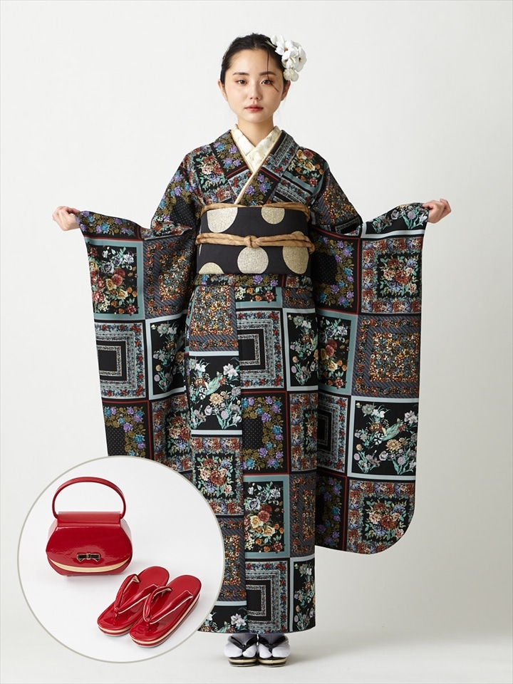 レンタル振袖【F3706】 スカーフローズ|レッド