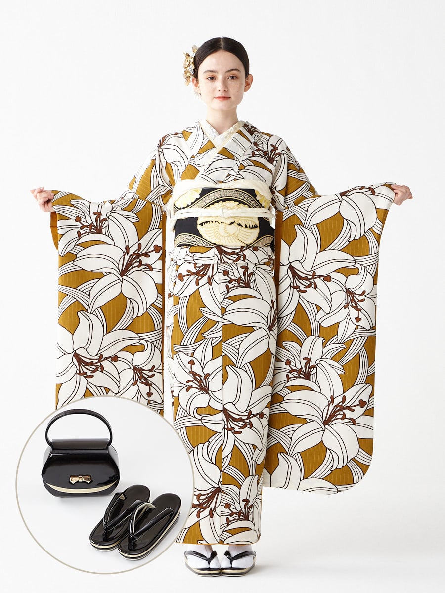 レンタル振袖【F2721】 百合|ブラック