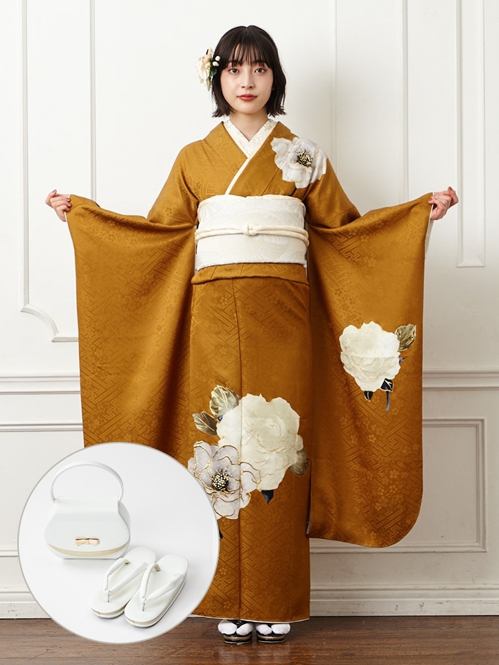 レンタル振袖【F5802】 アンティークローズ|ホワイト