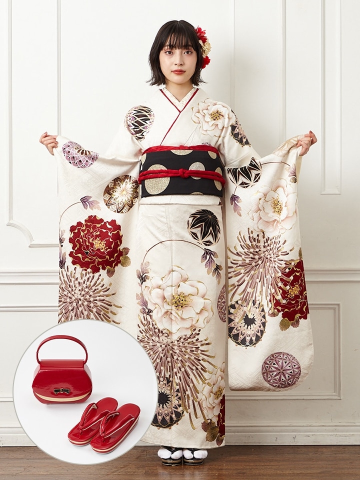レンタル振袖【F5803】  鞠に乱菊|レッド
