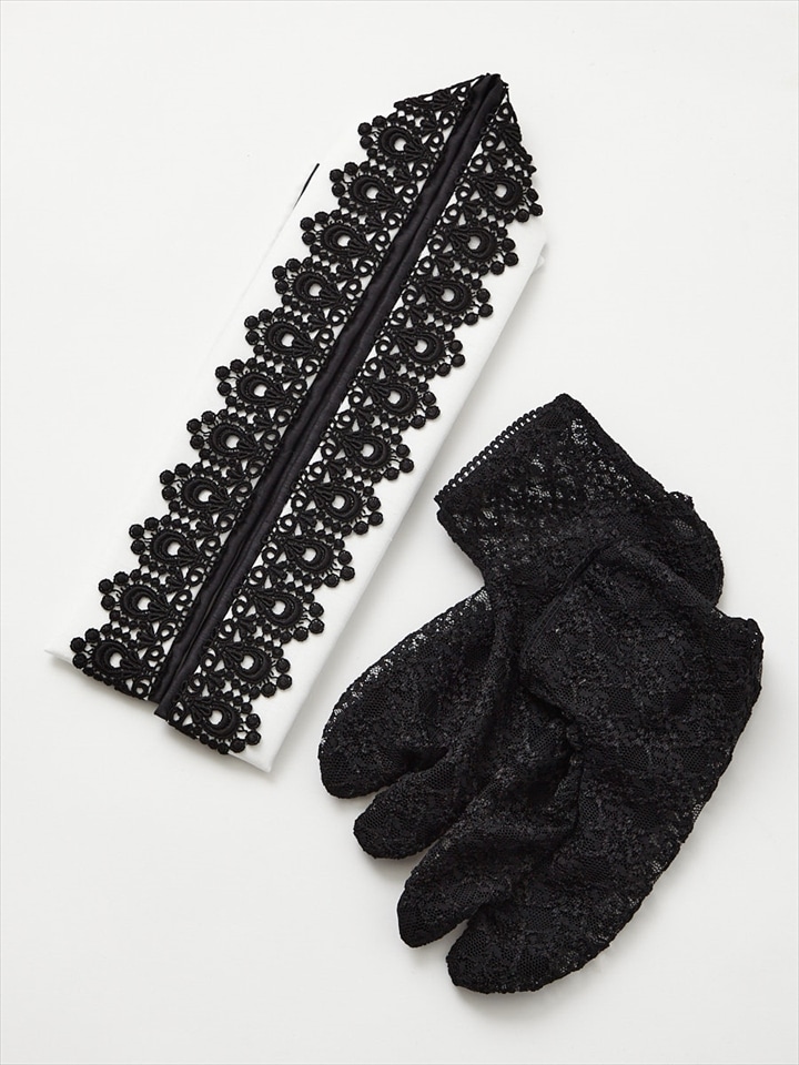【WEB限定】コーディネートアップグレードセット( レース重ね衿+ レース足袋)|ブラック