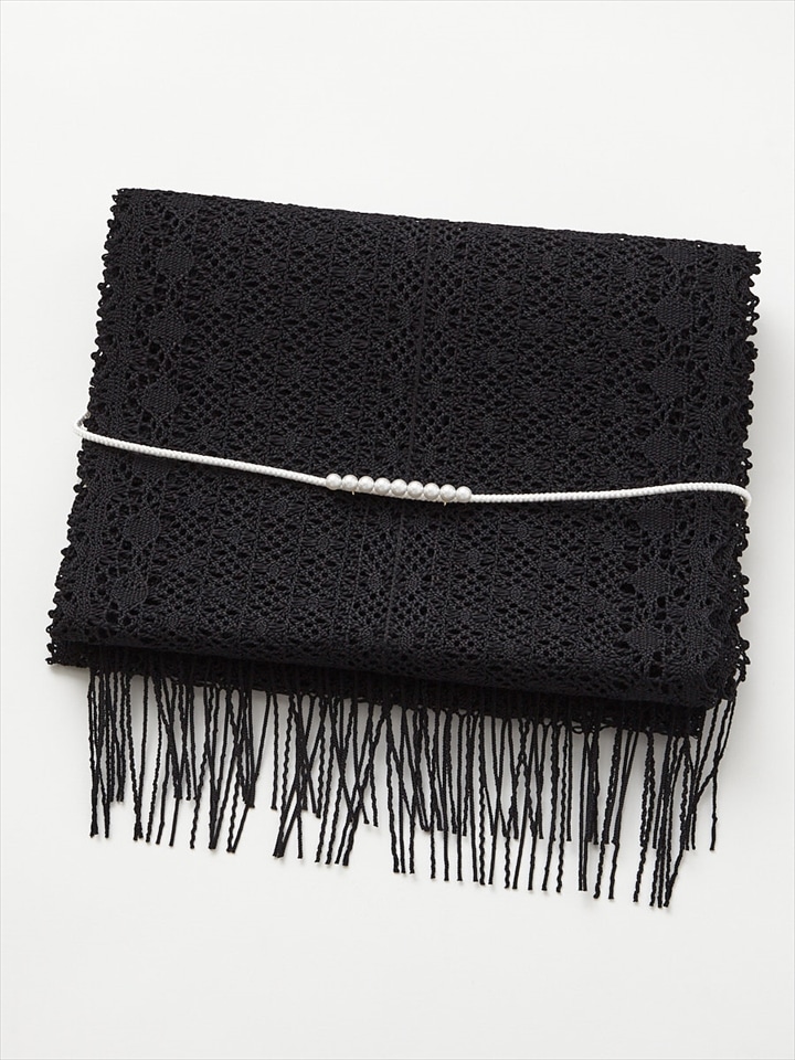 【WEB限定】レースへこ帯・パール帯締セット|ブラック