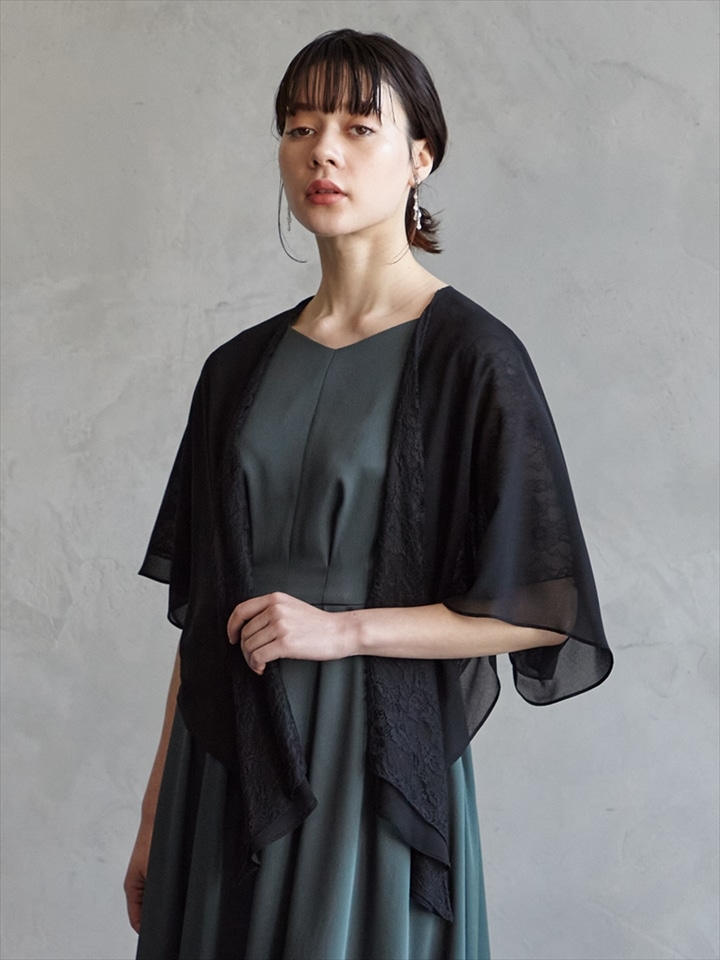 シフォン×レースリバーシブルストール風ボレロ|ブラック