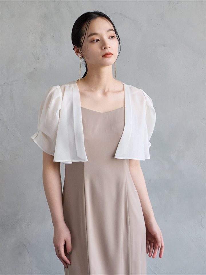 ラメオーガンジータックスリーブボレロ|アイボリー