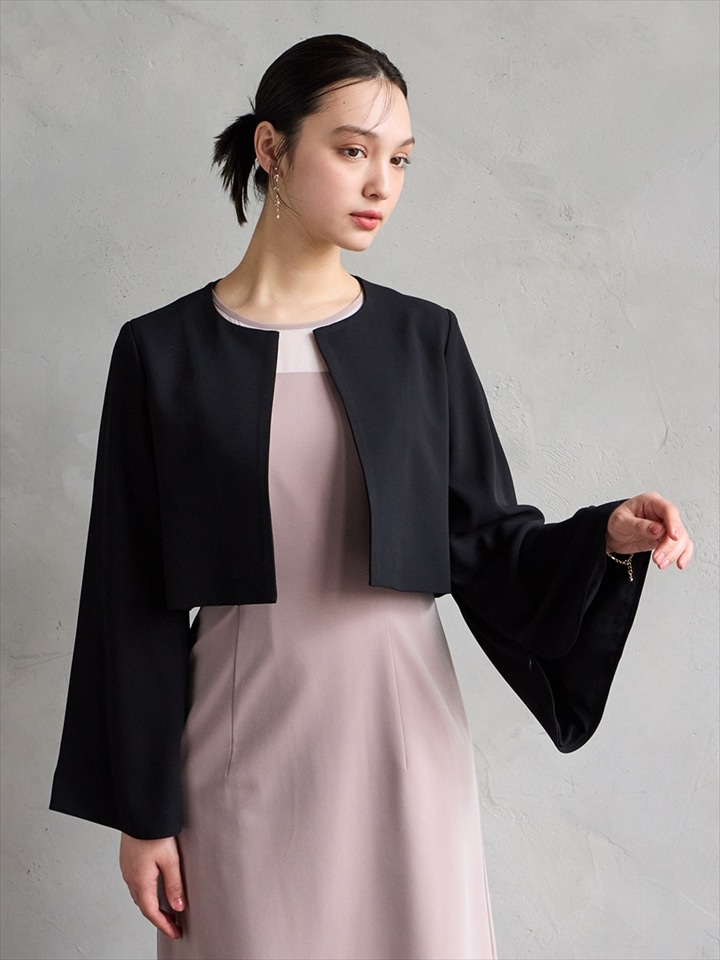 袖ファスナーフレアスリーブジャケット|ブラック