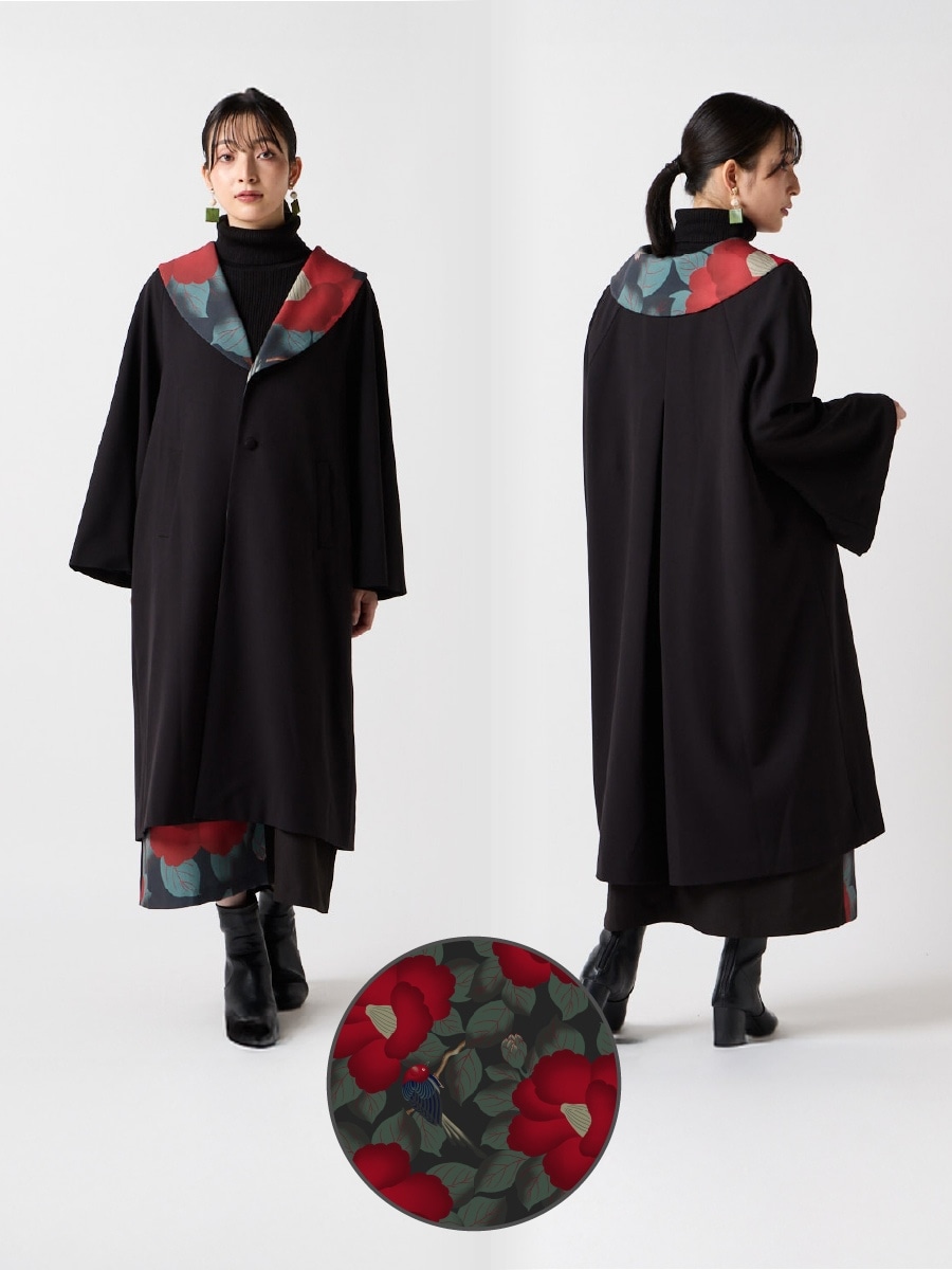 花襟春コート|ブラック