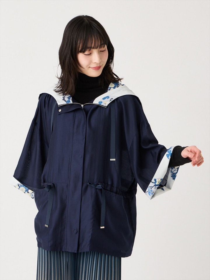 花天井 シアーフーディガン|ネイビー