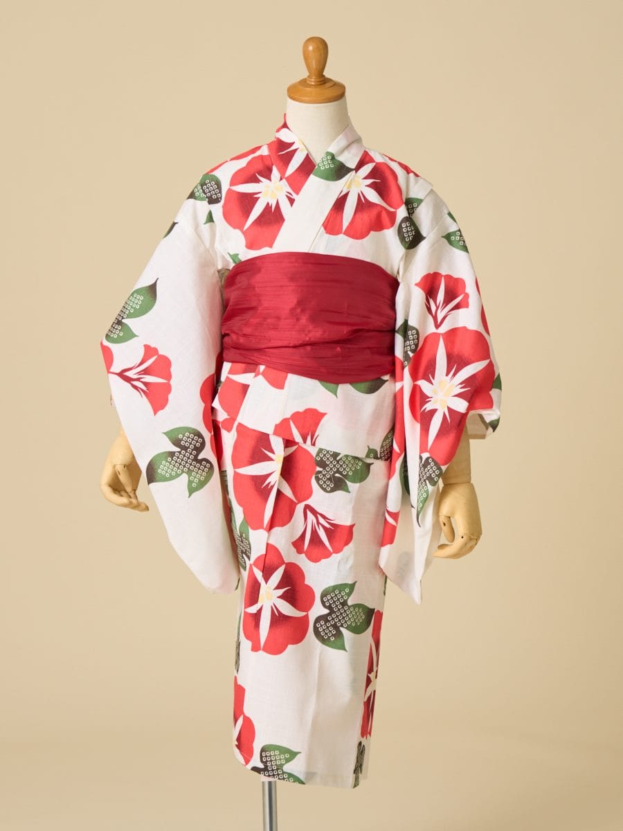 【残りわずか】キッズ浴衣セット 「 あさがお 」|オフホワイト