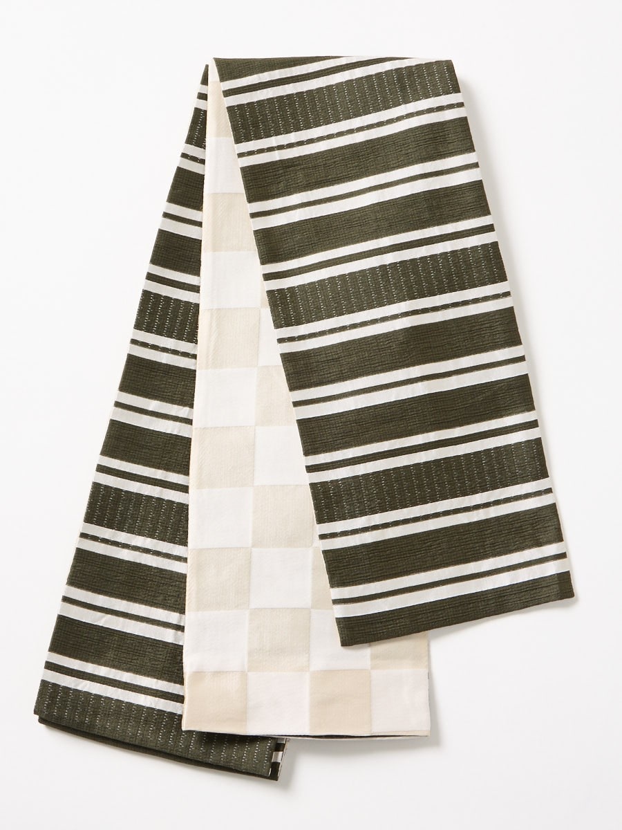 半巾帯「ふくれ縞」|カーキ